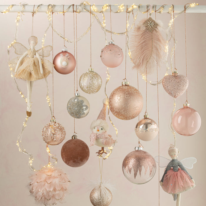 J-Line Kerstballen Glitter Roze Large Set van 4