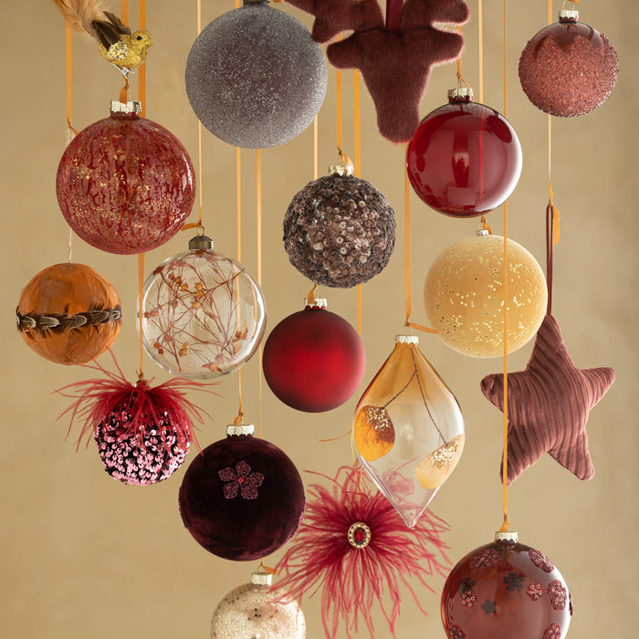 J-Line Kerstballen Parels Bordeaux Set van 4