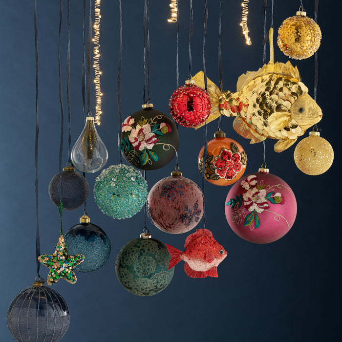 J-Line Kerstballen Pauwenveer Small Set van 6