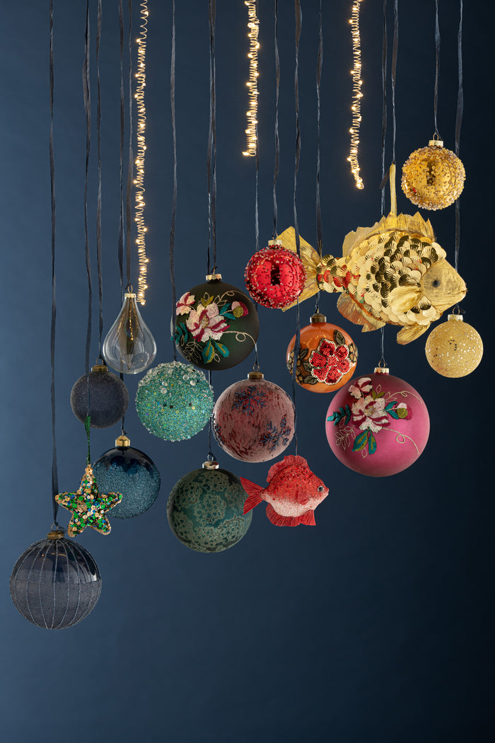 J-Line Kerstballen Pauwenveer Small Set van 6