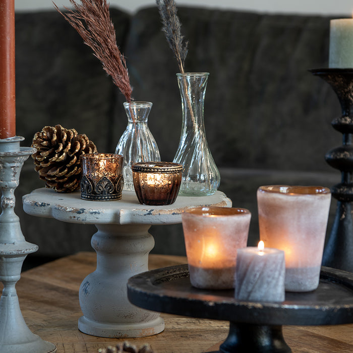 Clayre & Eef Theelichthouder Ø 6x5 cm Bruin Glas Metaal