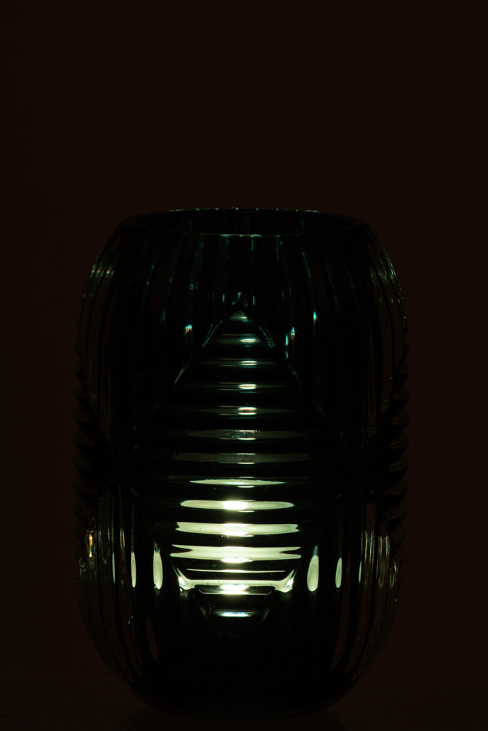 J-Line - T-Lichthouder Hoog Lijnen Glas Blauw - 9x9 CM