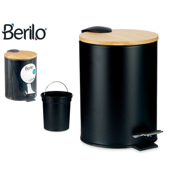 Berilo Pedaalemmer - zwart - 3 L - metaal|bamboe