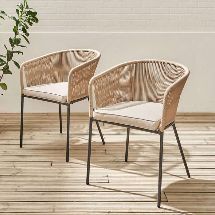 sweeek - Tuinstoel van touw en gegalvaniseerd staal (set van 2)