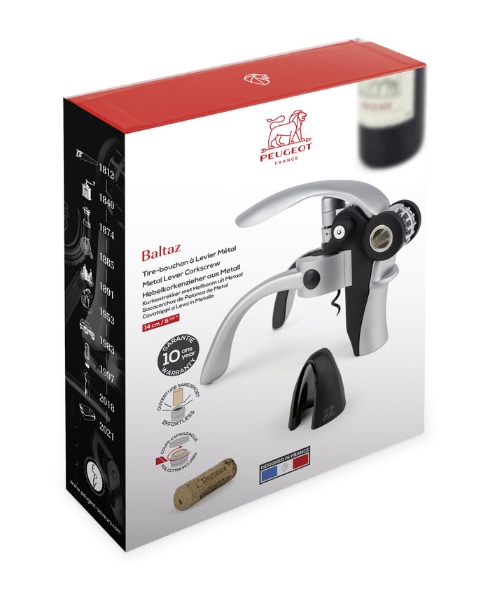 Peugeot Baltaz kurkentrekker met hefboom en dopsnijder - chroom-zwart