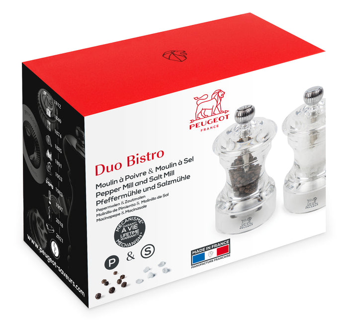 Peugeot Bistro peper- en zoutmolen 10 cm - transparant - acryl