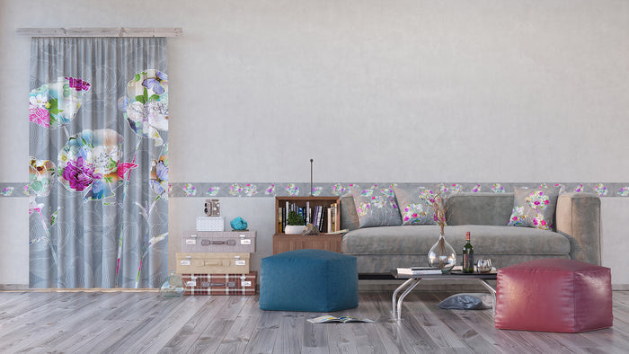 Sanders & Sanders zelfklevende behangrand bloemen grijs - 14 x 500 cm