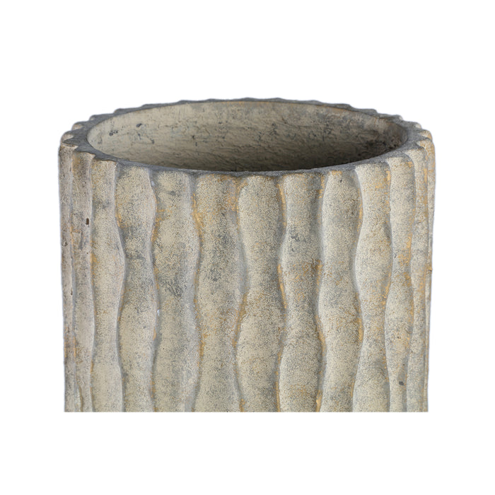 PTMD Mitty Brown cement pot wavy ribs round high L