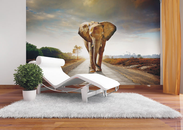 Sanders & Sanders fotobehang olifant beige, grijs en blauw - 360 x 270
