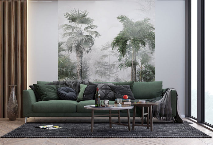 Sanders & Sanders fotobehang tropisch landschap met palmbomen donkergr