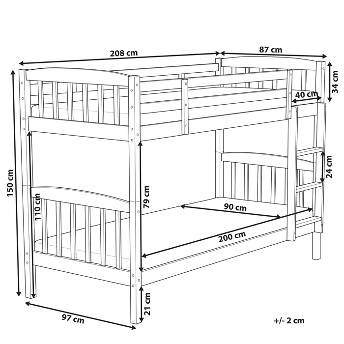 Beliani - REVIN - Stapelbed - Donkerbruin - 90 x 200 cm - Grenenhout