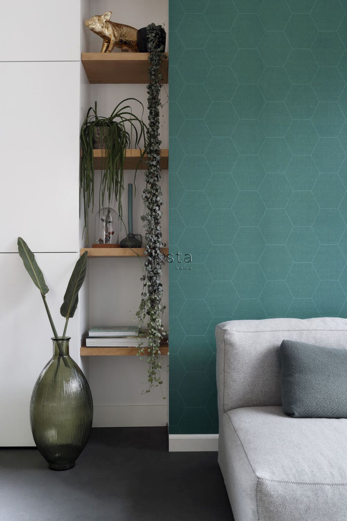 ESTAhome behang hexagon petrolgroen - 0,53 x 10,05 m - 148752