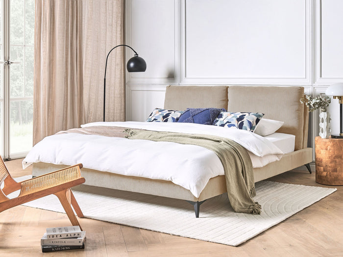 Beliani - MELLE - Tweepersoonsbed - Taupe - 180 x 200 cm - Corduroy