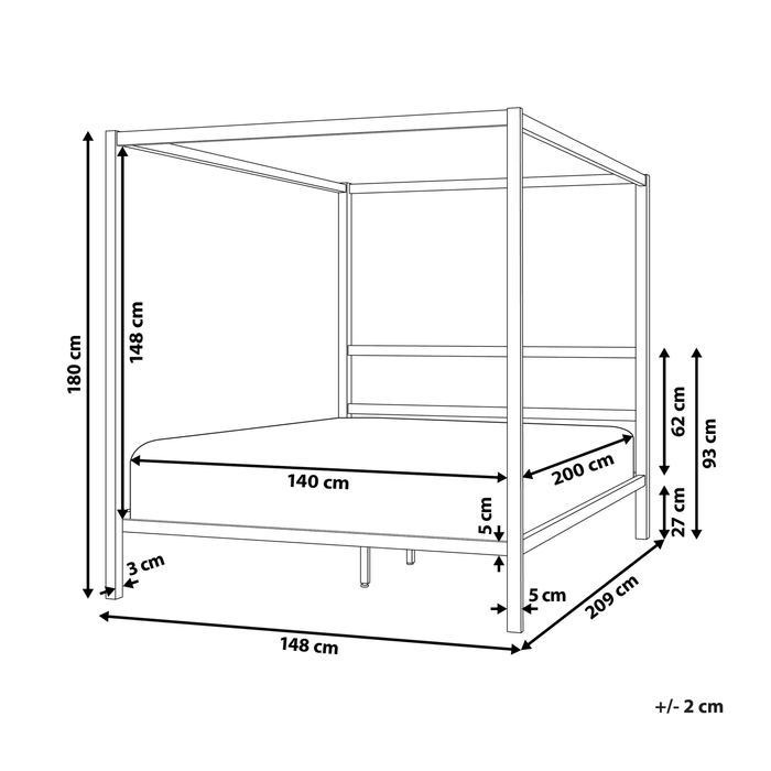 Beliani - LESTARDS - Hemelbed - Wit - 140 x 200 cm - Staal