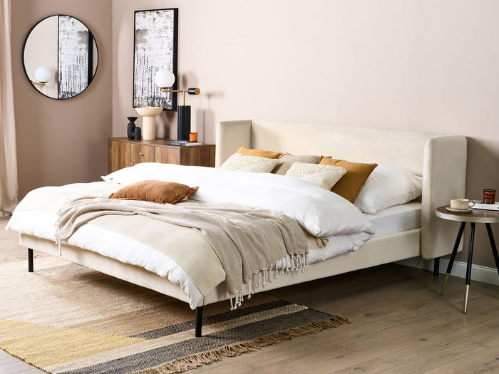Beliani-ARETTE -Tweepersoonsbed-Lichtbeige-180 x 200 cm-Fluweel