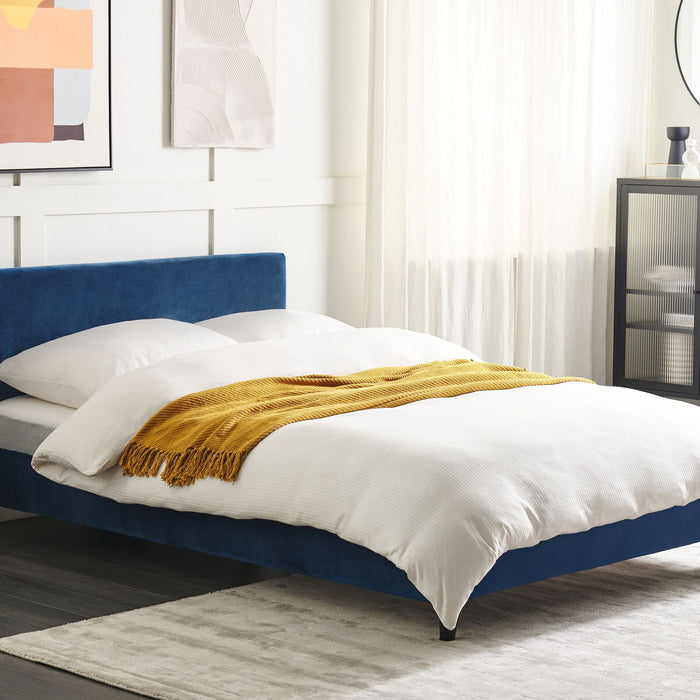 Beliani - FITOU - Bekleding bed - Donkerblauw - 140 x 200 cm - Fluweel