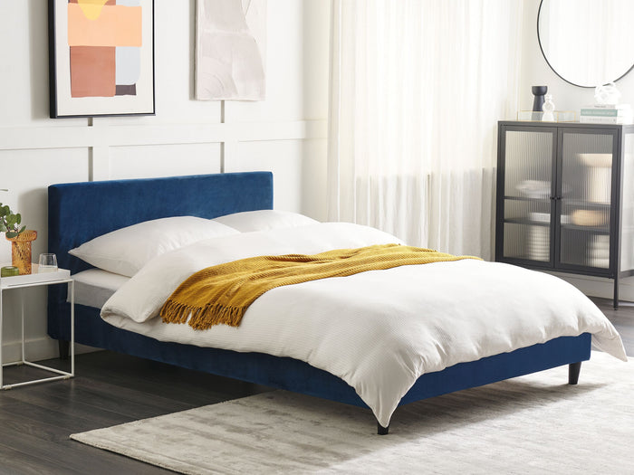 Beliani - FITOU - Bekleding bed - Donkerblauw - 140 x 200 cm - Fluweel