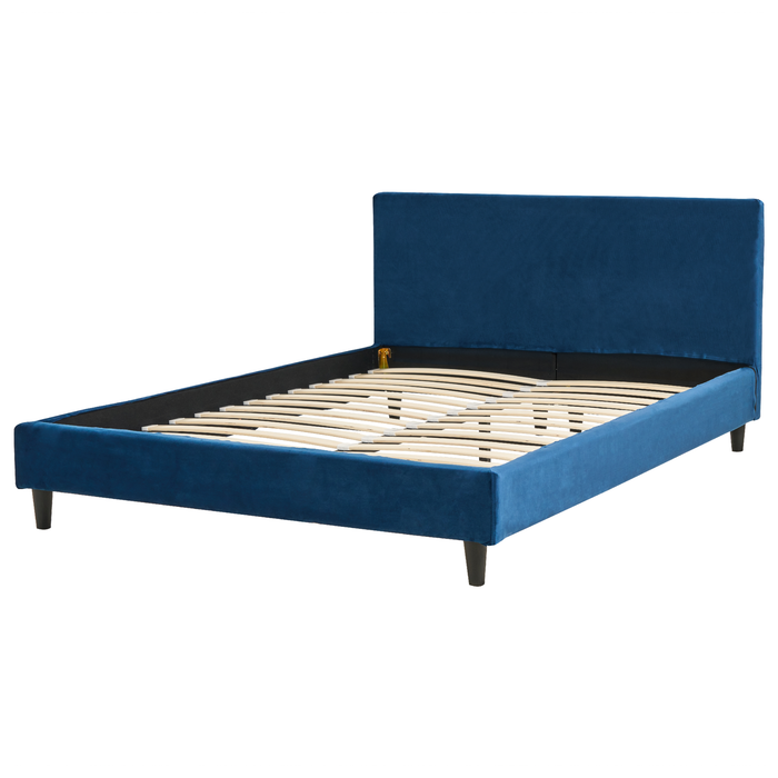 Beliani - FITOU - Bekleding bed - Donkerblauw - 140 x 200 cm - Fluweel