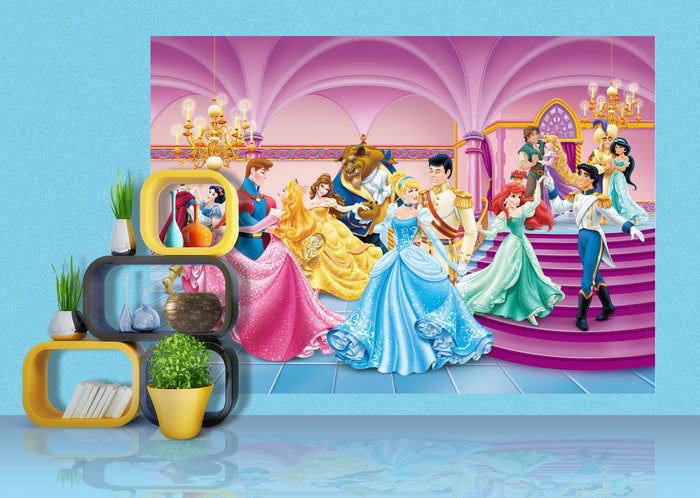 Disney fotobehang prinsessen roze, blauw en geel - 255 x 180 cm - 6003