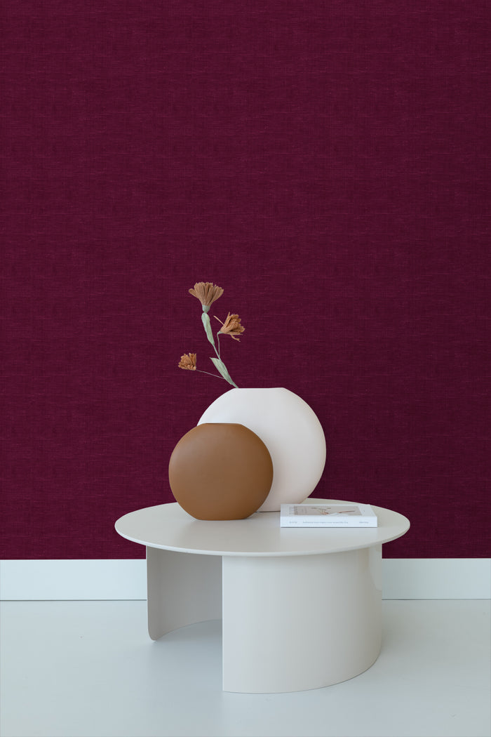 ESTAhome behang effen linnenstructuur bordeaux rood - 53 cm x 10,05 m