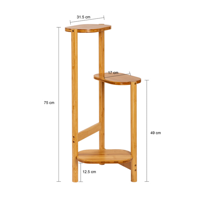QUVIO Plantenstandaard - 3 ovale planken - Bamboe