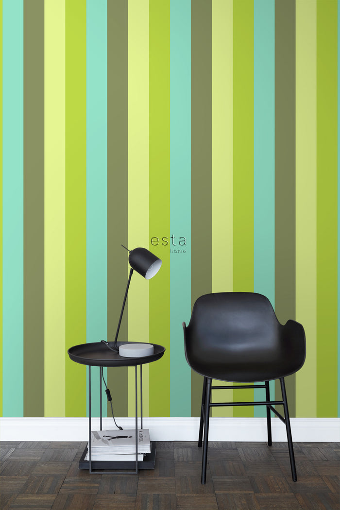 ESTAhome behang strepen turquoise en limegroen - 53 cm x 10,05 m - 116