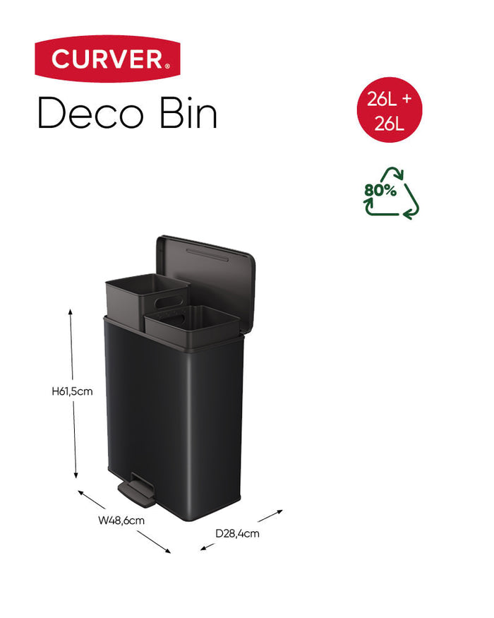 Curver Decobin Duo Prullenbak - 26L+26L - Rechthoekig - Zwart