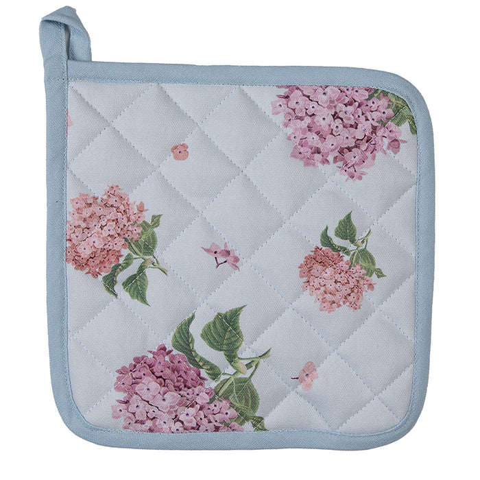 Clayre & Eef Pannenlap 20x20 cm Blauw Roze Katoen Hortensia