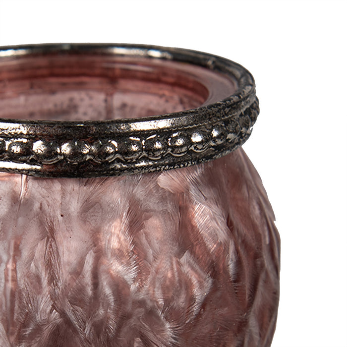 Clayre & Eef Theelichthouder Ø 7x6 cm Roze Glas