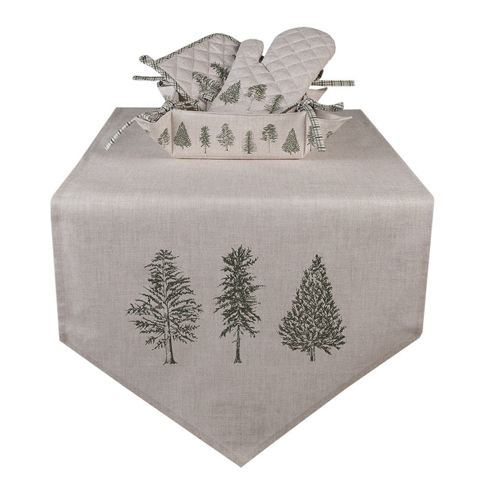 Clayre & Eef Ovenwant 18x30 cm Beige Groen Katoen Dennenbomen