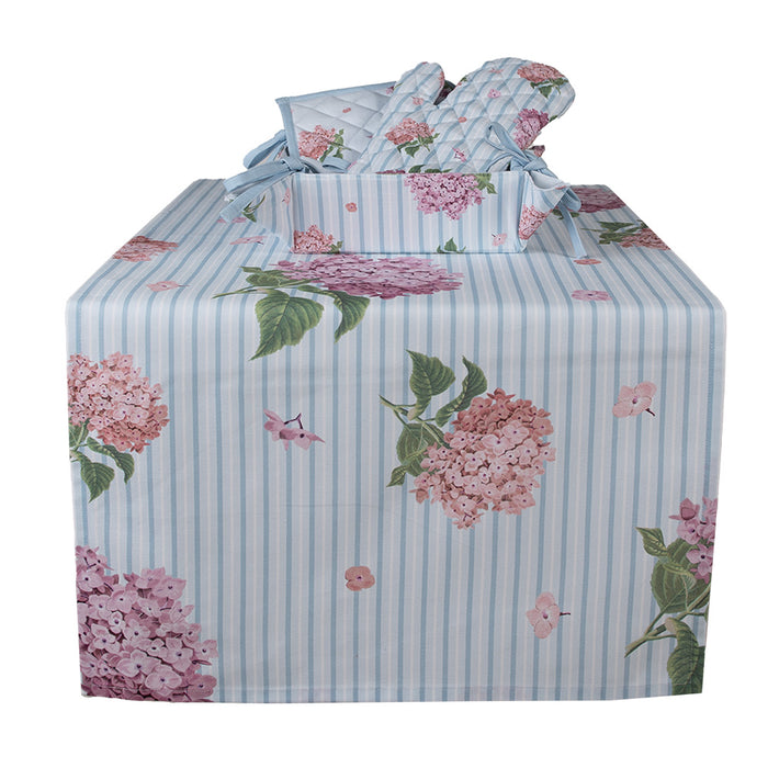 Clayre & Eef Tafelloper 50x140 cm Blauw Roze Katoen Hortensia