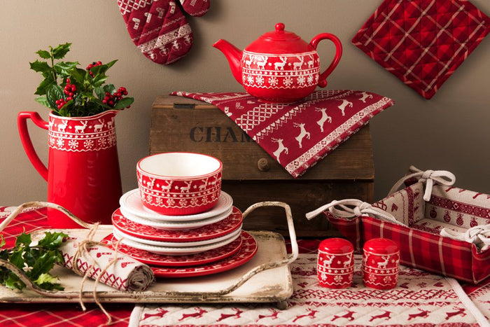 Clayre & Eef Tafelkleed Kerst 130x180 cm Rood Beige Katoen Herten en