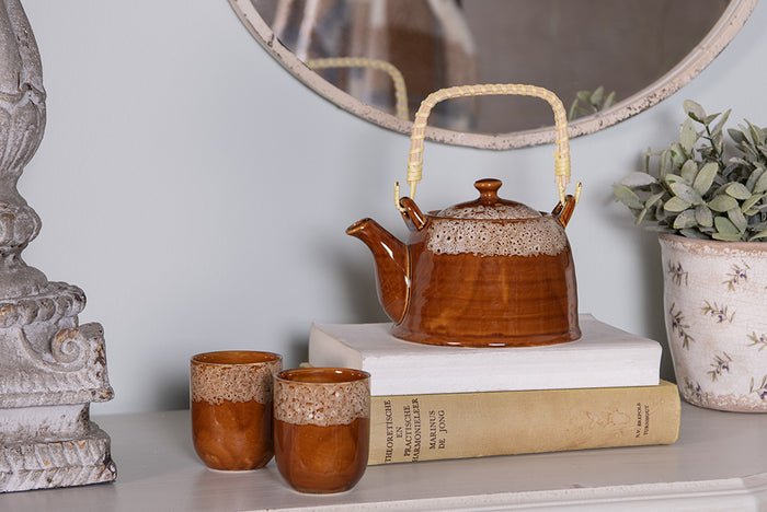 Clayre & Eef Theepot met Filter 750 ml Bruin Groen Keramiek