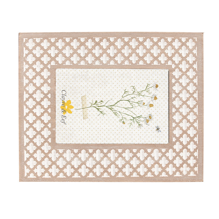 Clayre & Eef Fotolijst 10x15 cm Wit Bruin Hout Glas Rechthoek