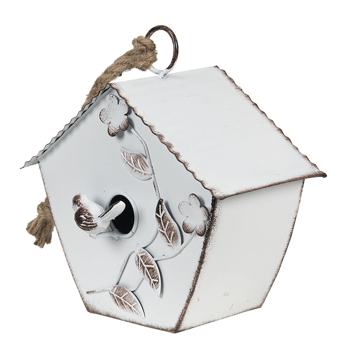 Clayre & Eef Vogelhuis 21x11x22 cm Wit Metaal Vogelhuisje Hangend