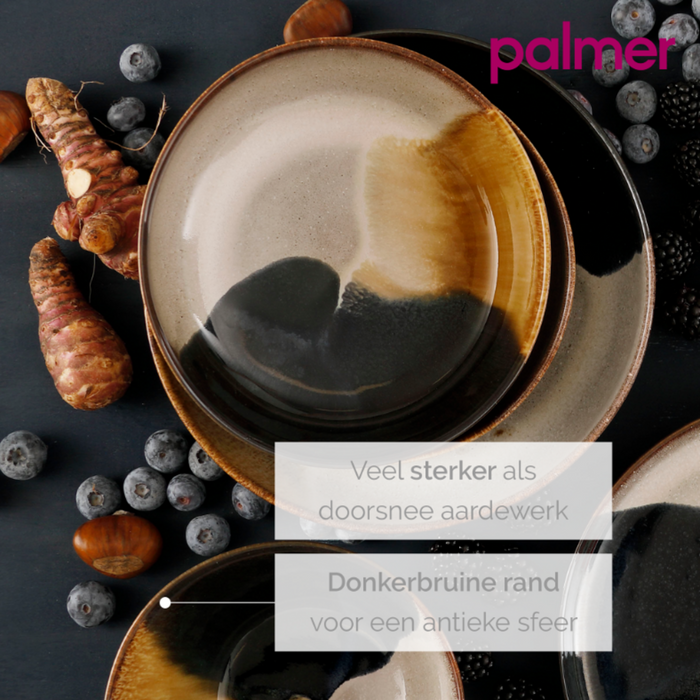 Palmer Kom Aquarel 15 cm 80 cl Beige Blauw Stoneware 2 stuks