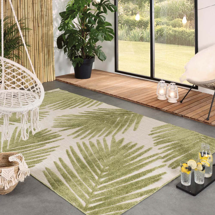 Boho&me Buitenkleed palmbladeren - Verano beige|groen - 160x240 cm