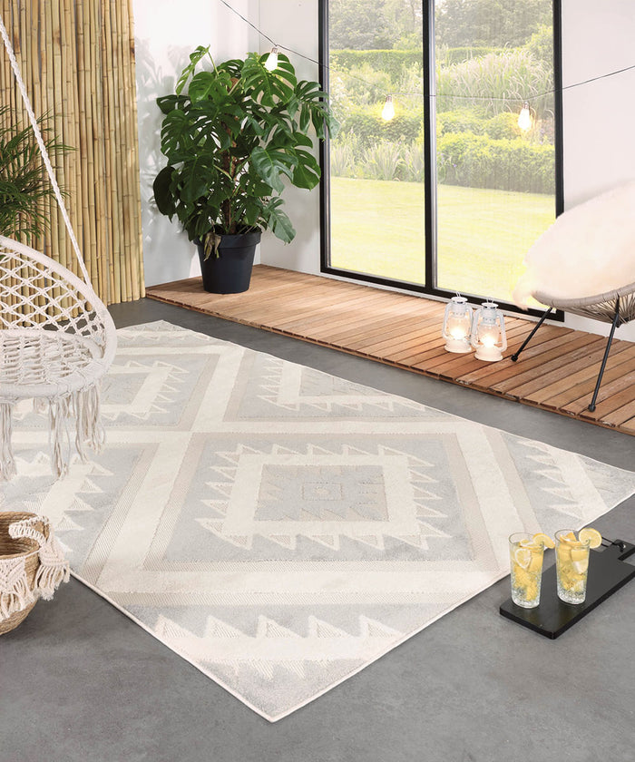 Boho&me Buitenkleed geometrisch - Verano grijs|wit - 140x200 cm