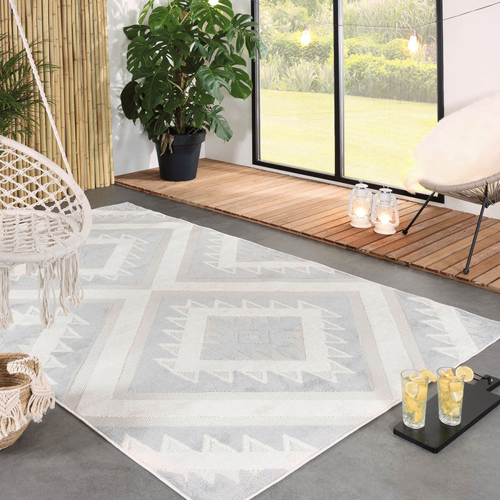 Boho&me Buitenkleed geometrisch - Verano grijs|wit - 160x240 cm