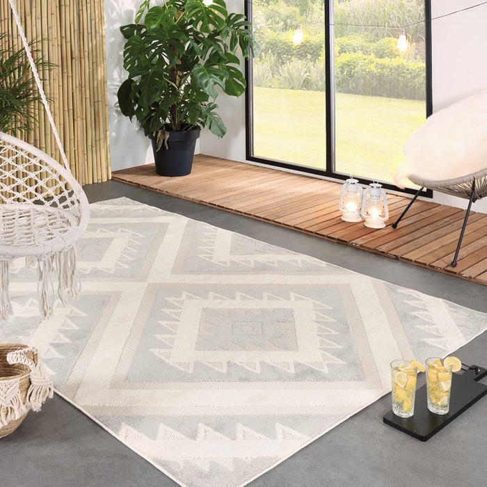 Boho&me Buitenkleed geometrisch - Verano grijs|wit - 160x240 cm