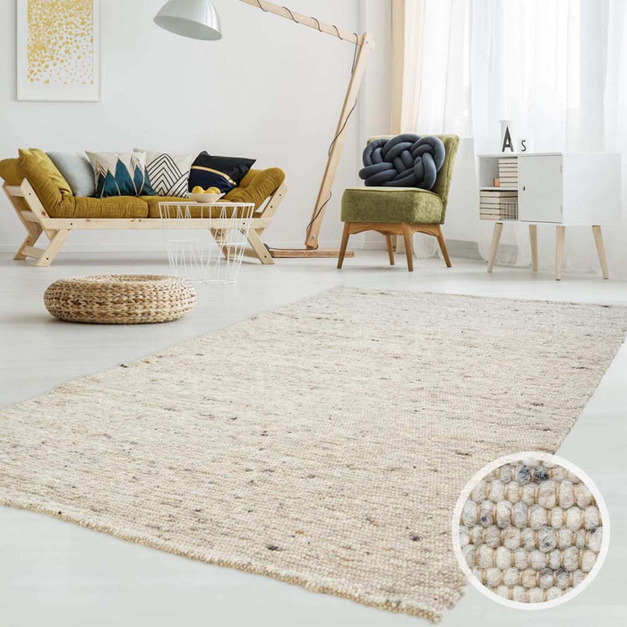 Tapeso Wollen vloerkleed handweef Ylva - beige|grijs - 200x240 cm
