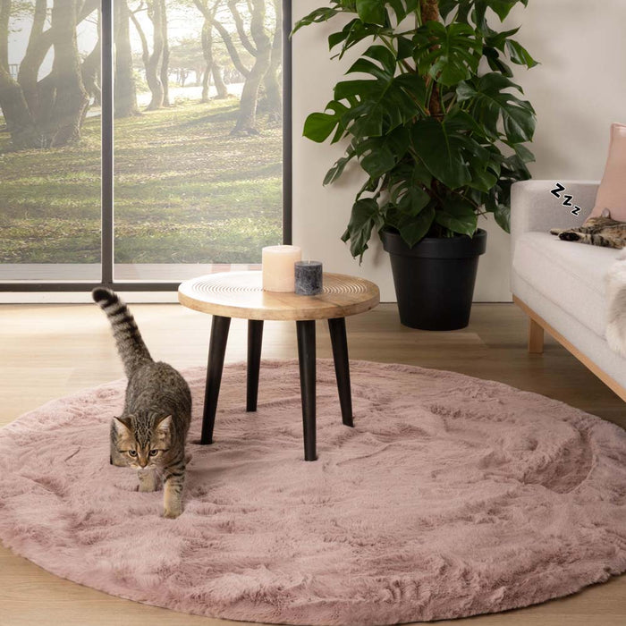 Tapeso Rond hoogpolig vloerkleed - Comfy plus - roze - 160 cm