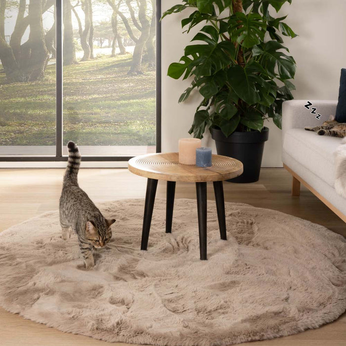 Tapeso Rond hoogpolig vloerkleed - Comfy plus - taupe - 200 cm