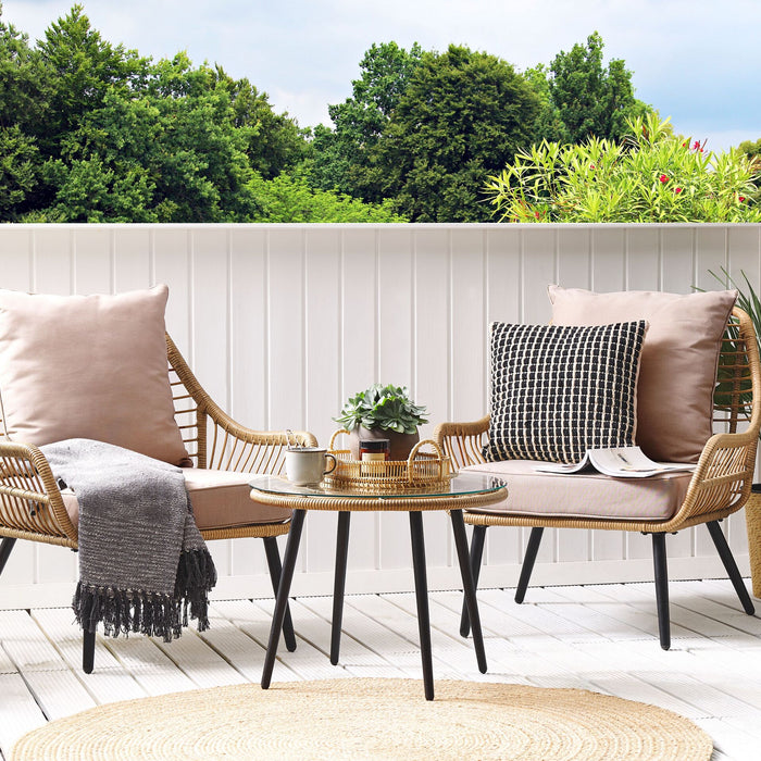 Beliani - LAURETO - Bistroset voor 2 - Natuurlijk - PE rotan