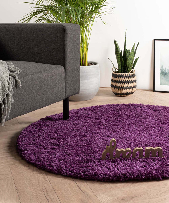 Tapeso Rond hoogpolig vloerkleed - Cozy Shaggy - paars - 200 cm