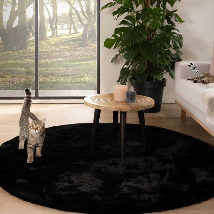 Tapeso Rond hoogpolig vloerkleed - Comfy plus - zwart - 100 cm