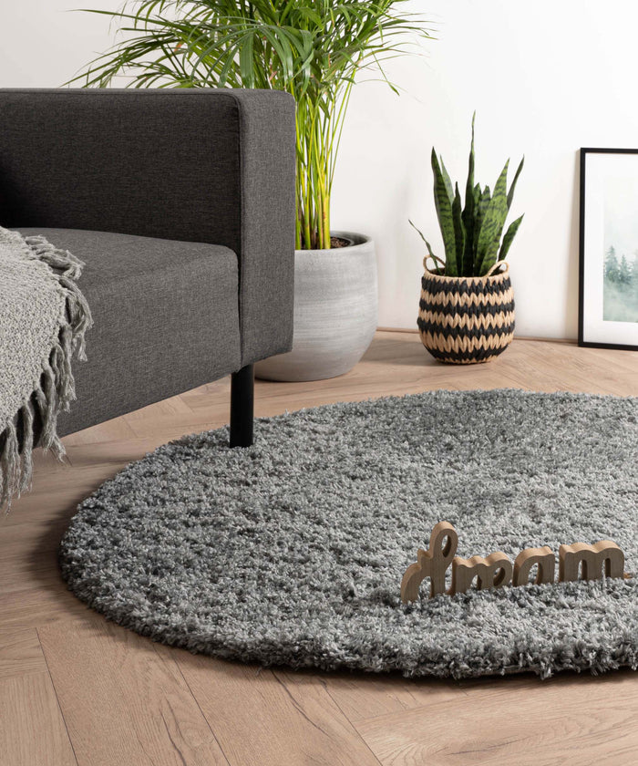 Tapeso Rond hoogpolig vloerkleed - Cozy Shaggy - grijs - 200 cm