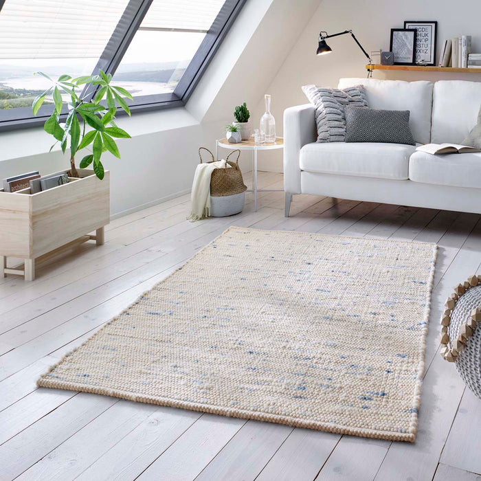 Tapeso Wollen vloerkleed handweef Oslo - crème|blauw - 200x240 cm