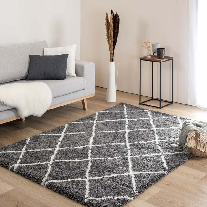 Boho&me Hoogpolig vloerkleed ruiten Artisan - grijs|wit - 300x400 cm