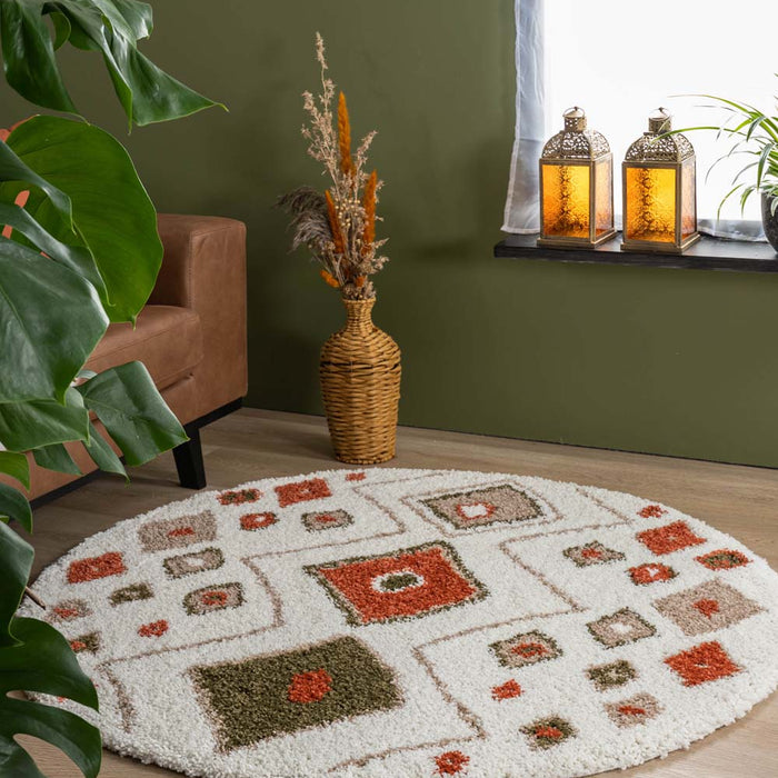 Boho&me Rond hoogpolig vloerkleed bohemian Artisan - wit|multi - 300